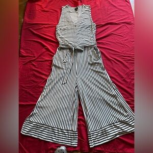 Striped Wide-Leg Jumpsuit - Black & White
